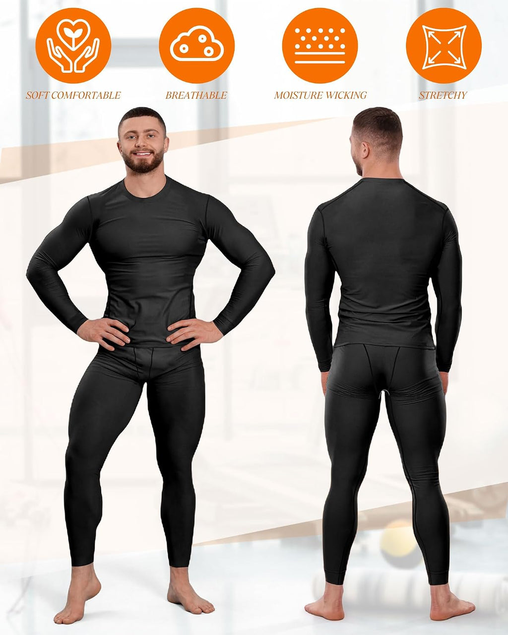 Hicarer 4/6 Set Mens Thermal Underwear Winter Base Layer