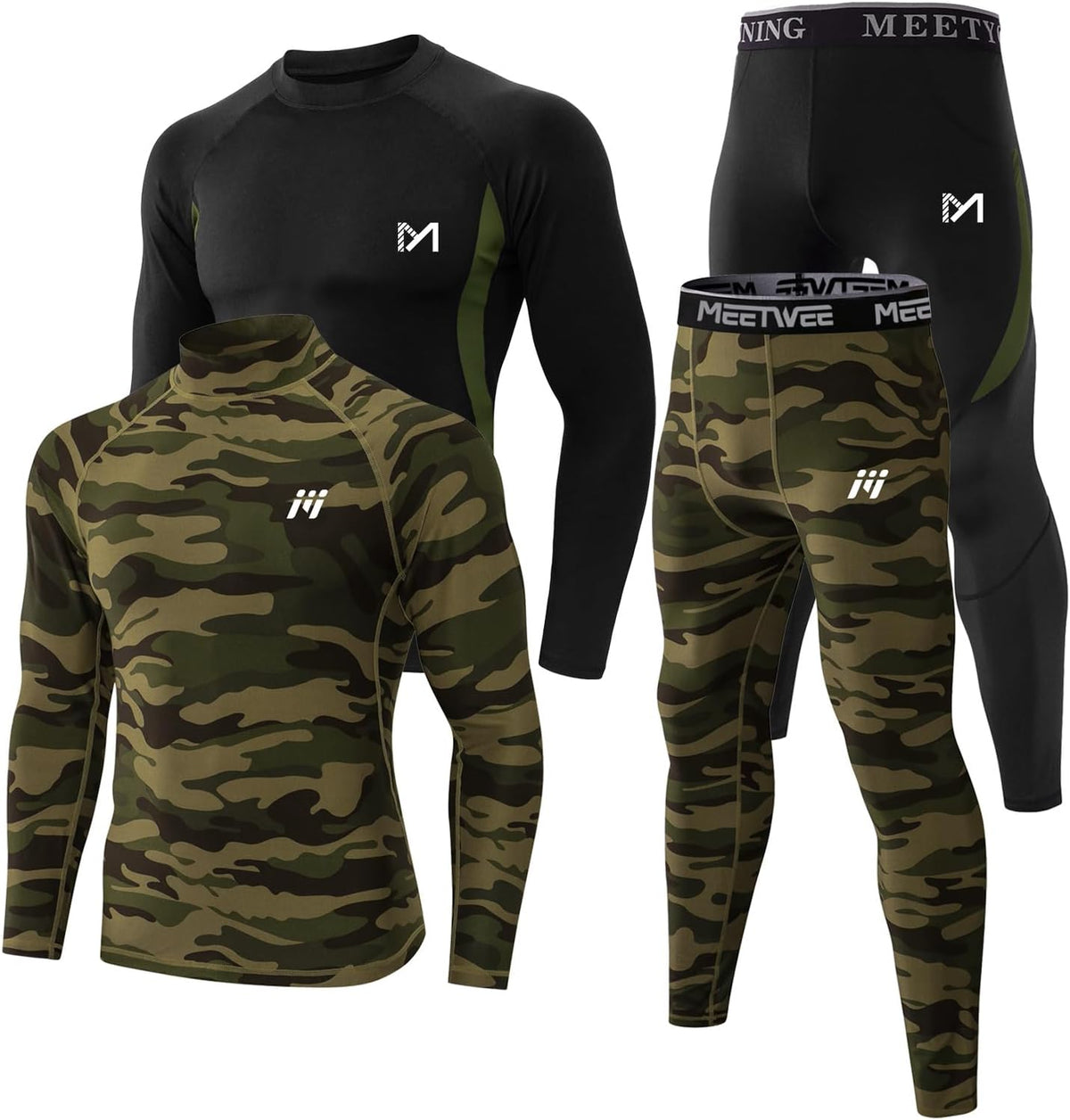 MEETYOO Thermal Underwear for Men,Men's Base Layer,2 Sets Long Johns Lined with Hunting Gear