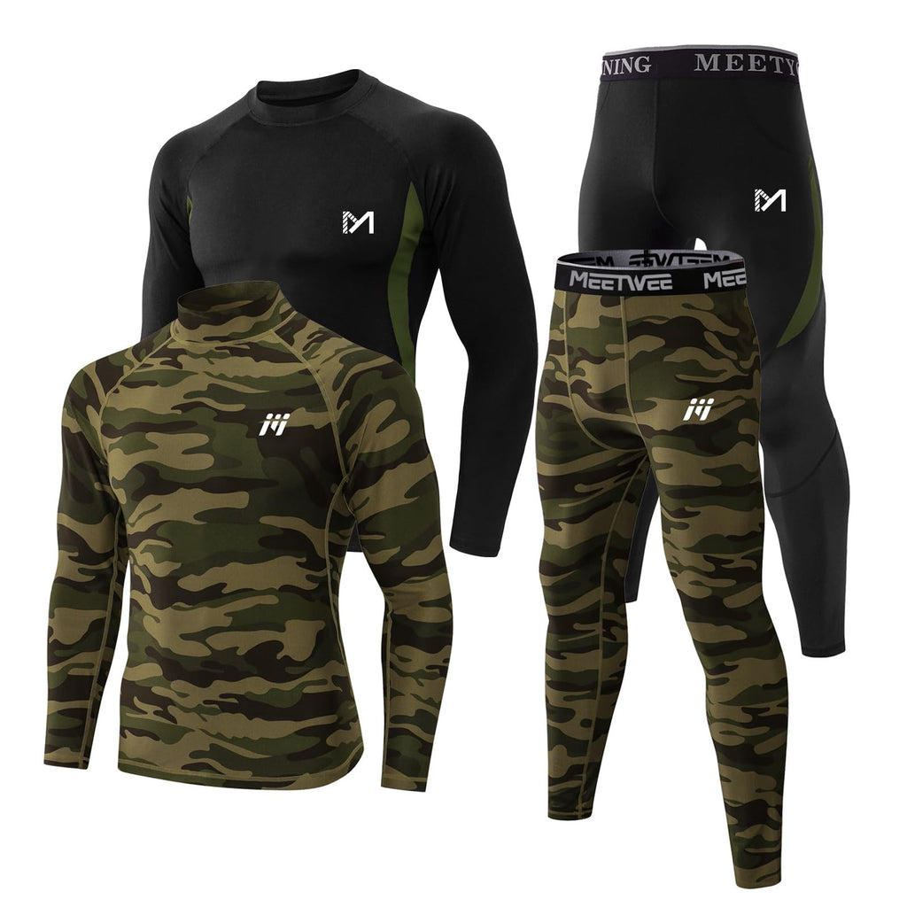 MEETYOO Thermal Underwear for Men,Men's Base Layer,2 Sets Long Johns Lined with Hunting Gear