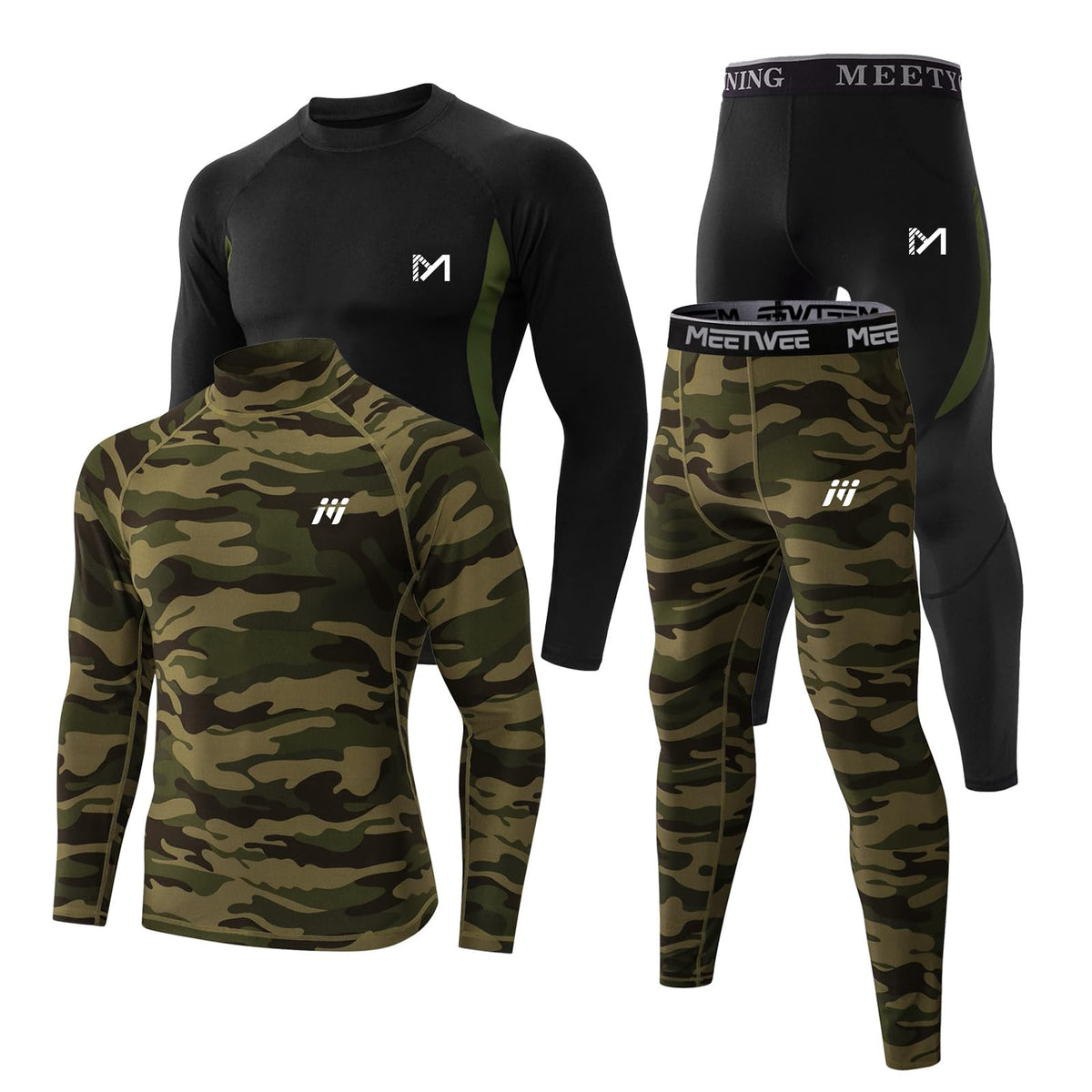 MEETYOO Thermal Underwear for Men,Men's Base Layer,2 Sets Long Johns Lined with Hunting Gear