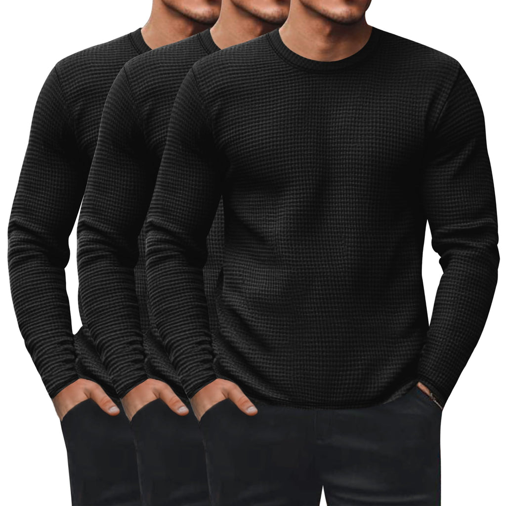 Ficerd 3 Pack Men's Waffle Thermal Long Sleeve Crew Neck Shirts