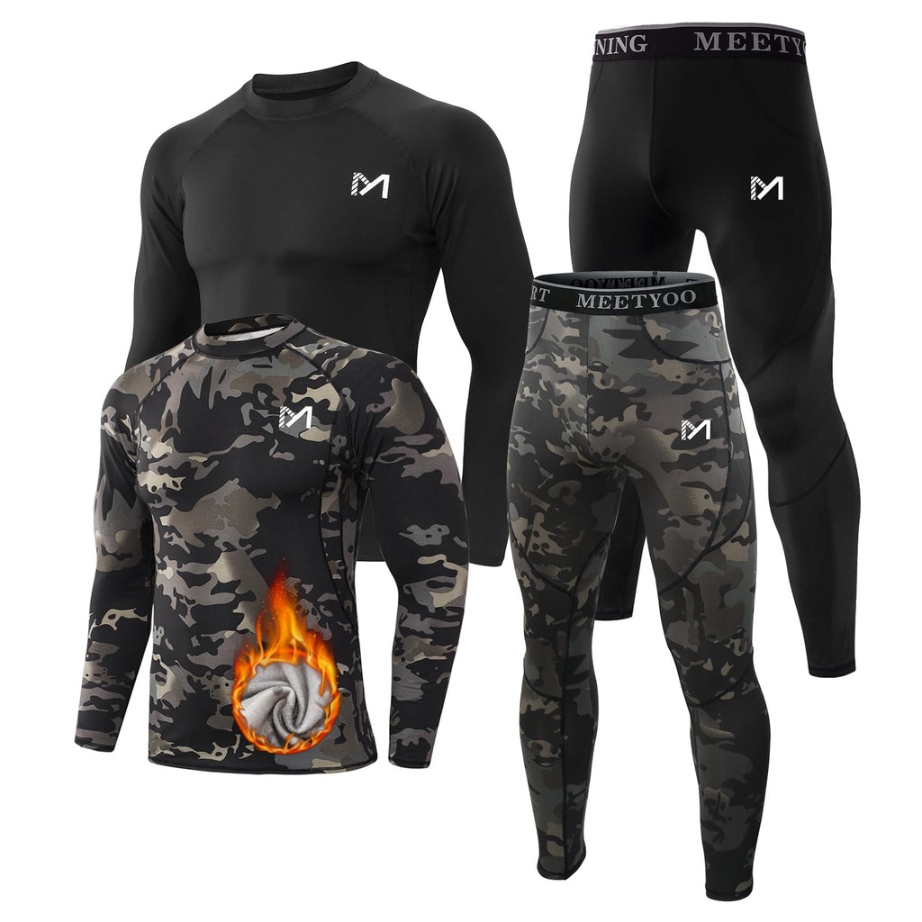 MEETYOO Thermal Underwear for Men,Men's Base Layer,2 Sets Long Johns Lined with Hunting Gear