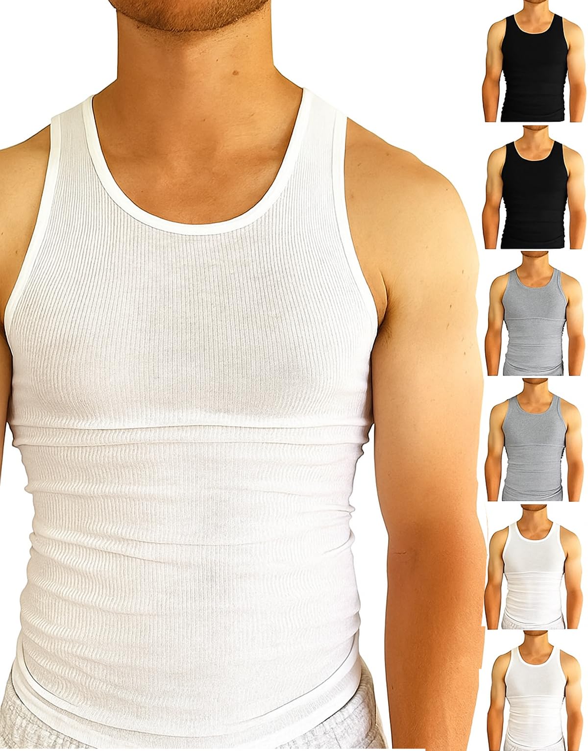 BROOKLYN VERTICAL Men’s 6-Pack Ribbed Tank Tops – Moisture-Wicking Lightweight Athletic Undershirts