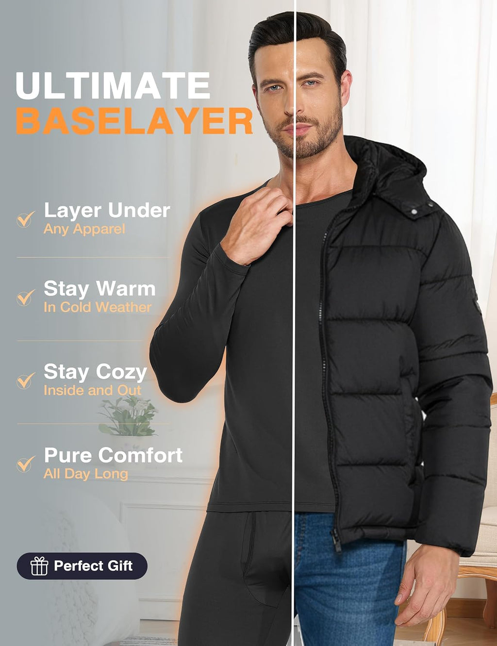 Thermal Underwear for Men Long Johns Fleece Lined Soft and Warm Set Base Layer for Cold Weather