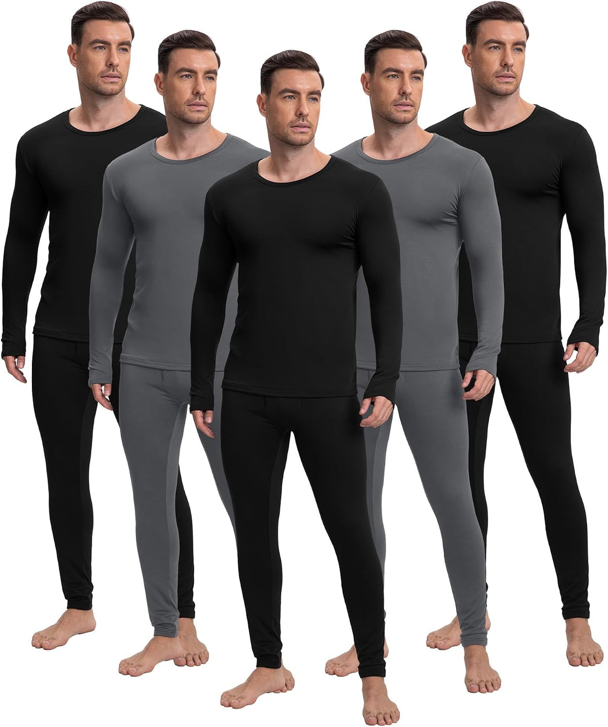 Patelai 5 Sets Men's Fleece Lined Thermal Underwear Set