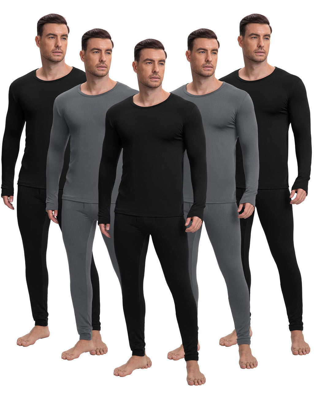Patelai 5 Sets Men's Fleece Lined Thermal Underwear Set