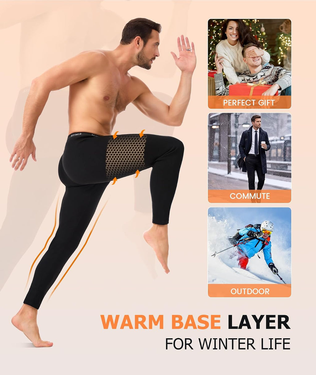 SIMIYA 2 Pack Men's Thermal Underwear Bottoms Fleece Lined Long Johns Pants