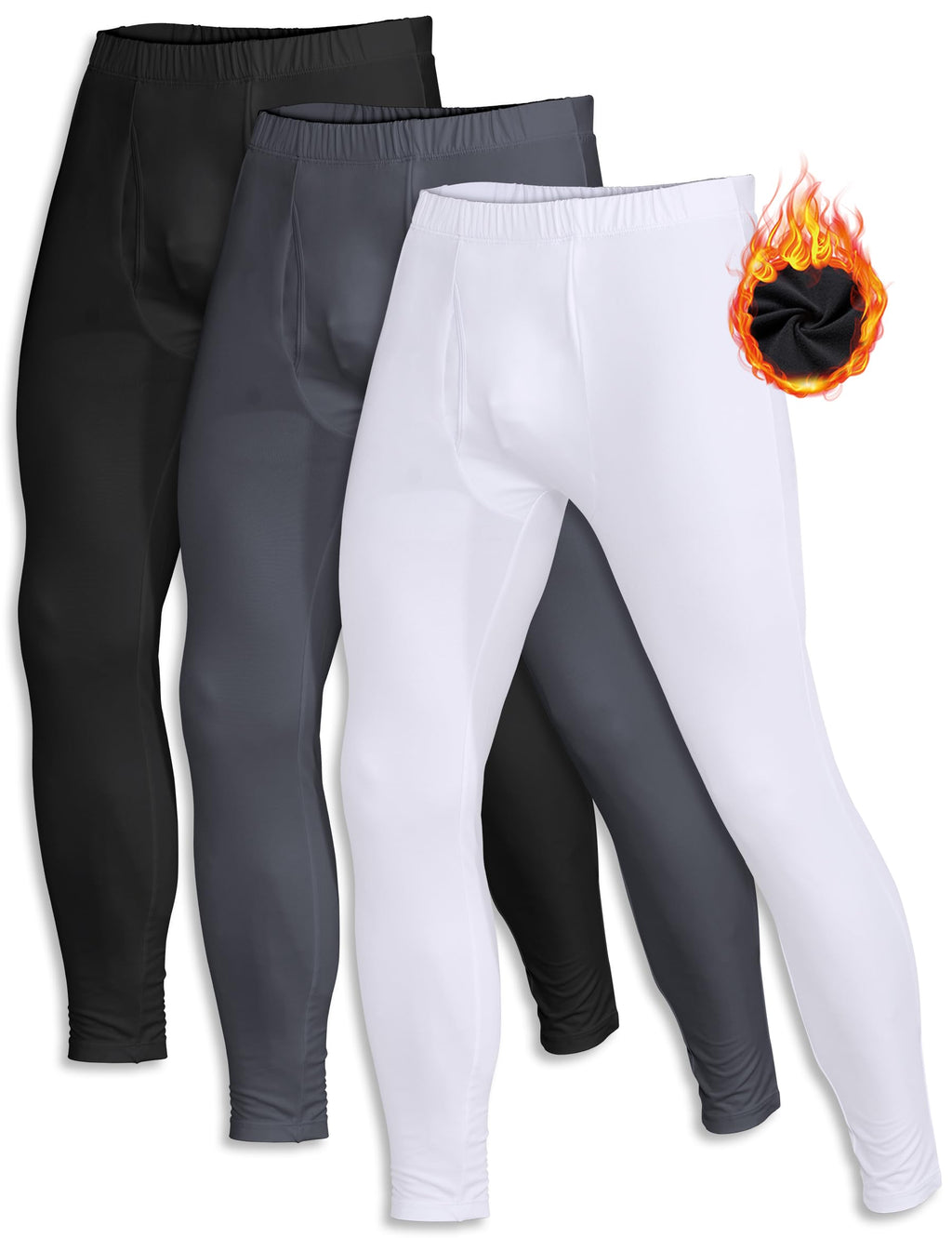 ZUTY 3 Pack Long Johns for Men Thermal Underwear Bottom Fleece Lined Pant Men's Leggings Base Layer for Cold Weather