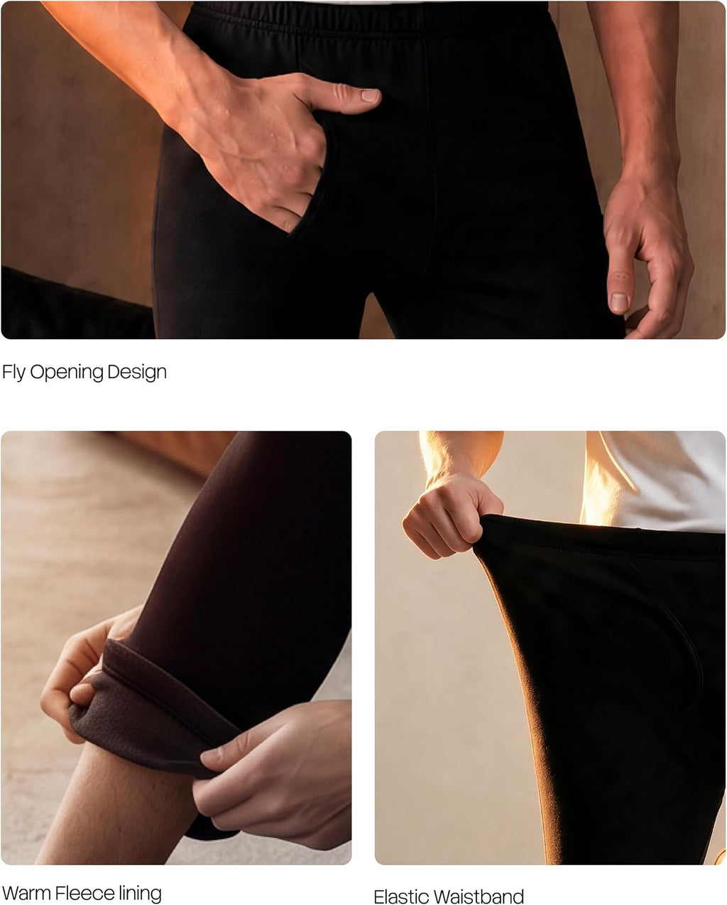 Thermal Underwear for Men - Long Johns Bottom Fleece Lined Base Layer Pants