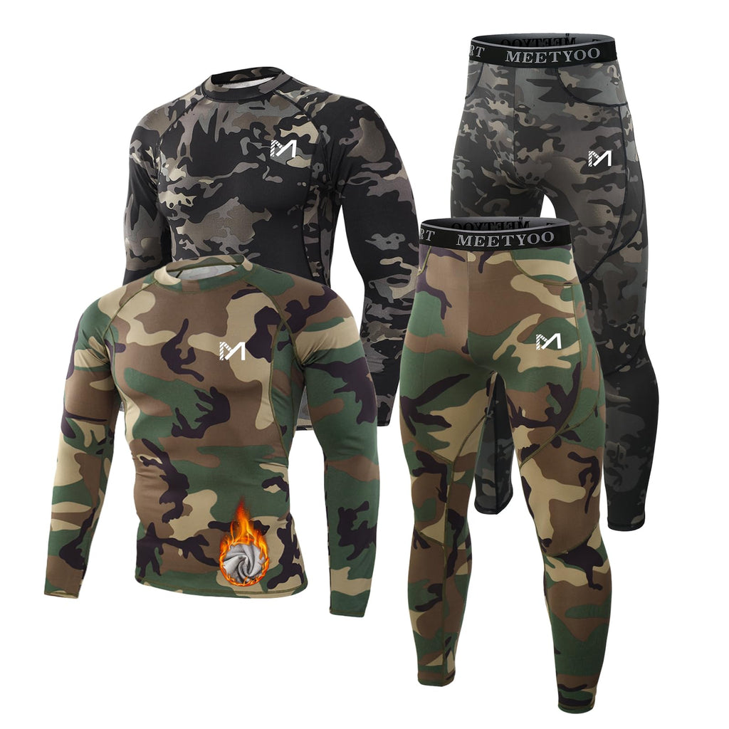 MEETYOO Thermal Underwear for Men,Men's Base Layer,2 Sets Long Johns Lined with Hunting Gear