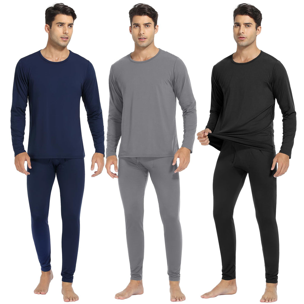 URATOT 3 Sets Men's Thermal Underwear Set Fleece Lined Long Johns Thermal Underwear Base Layer Set for Men Cold Winter