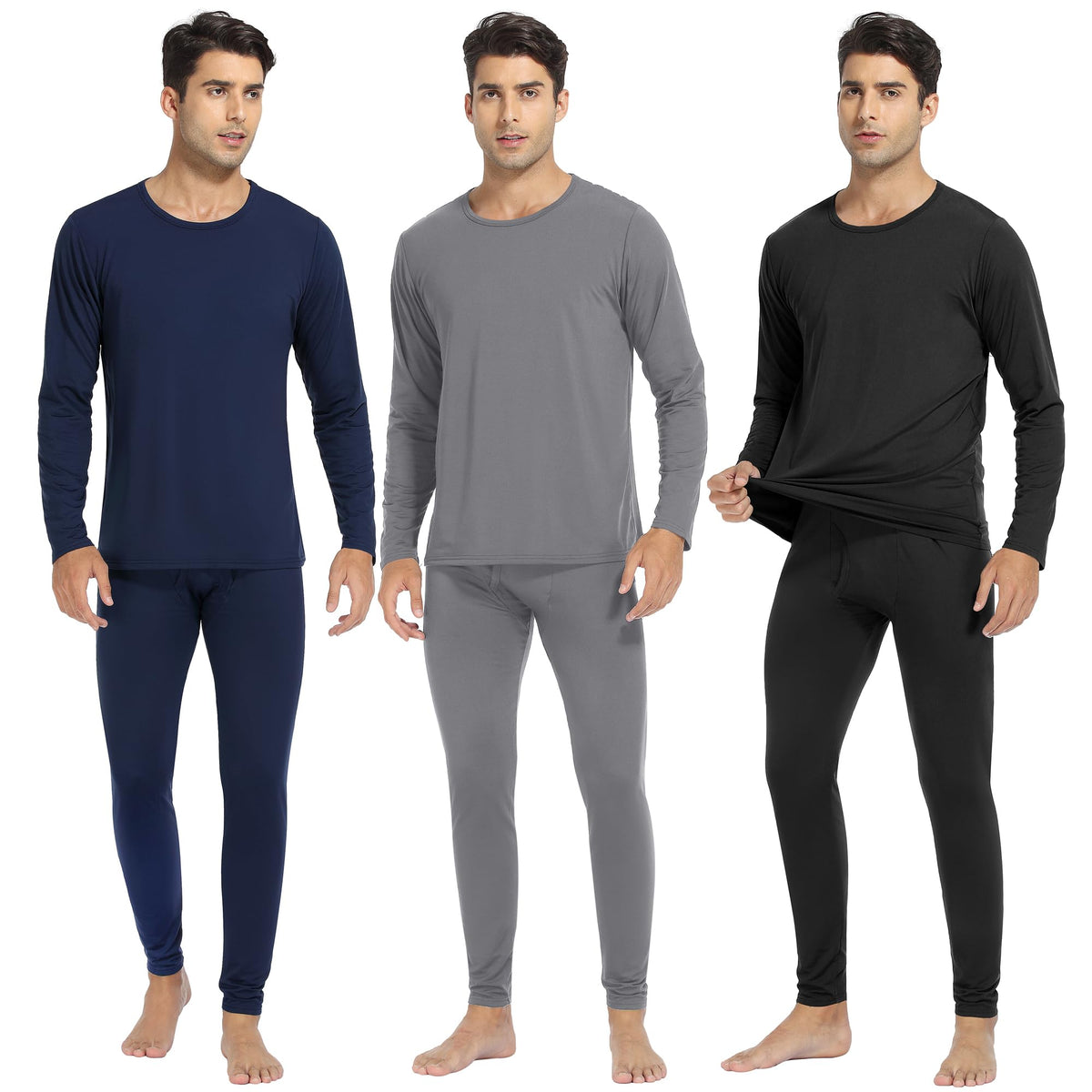 URATOT 3 Sets Men's Thermal Underwear Set Fleece Lined Long Johns Thermal Underwear Base Layer Set for Men Cold Winter