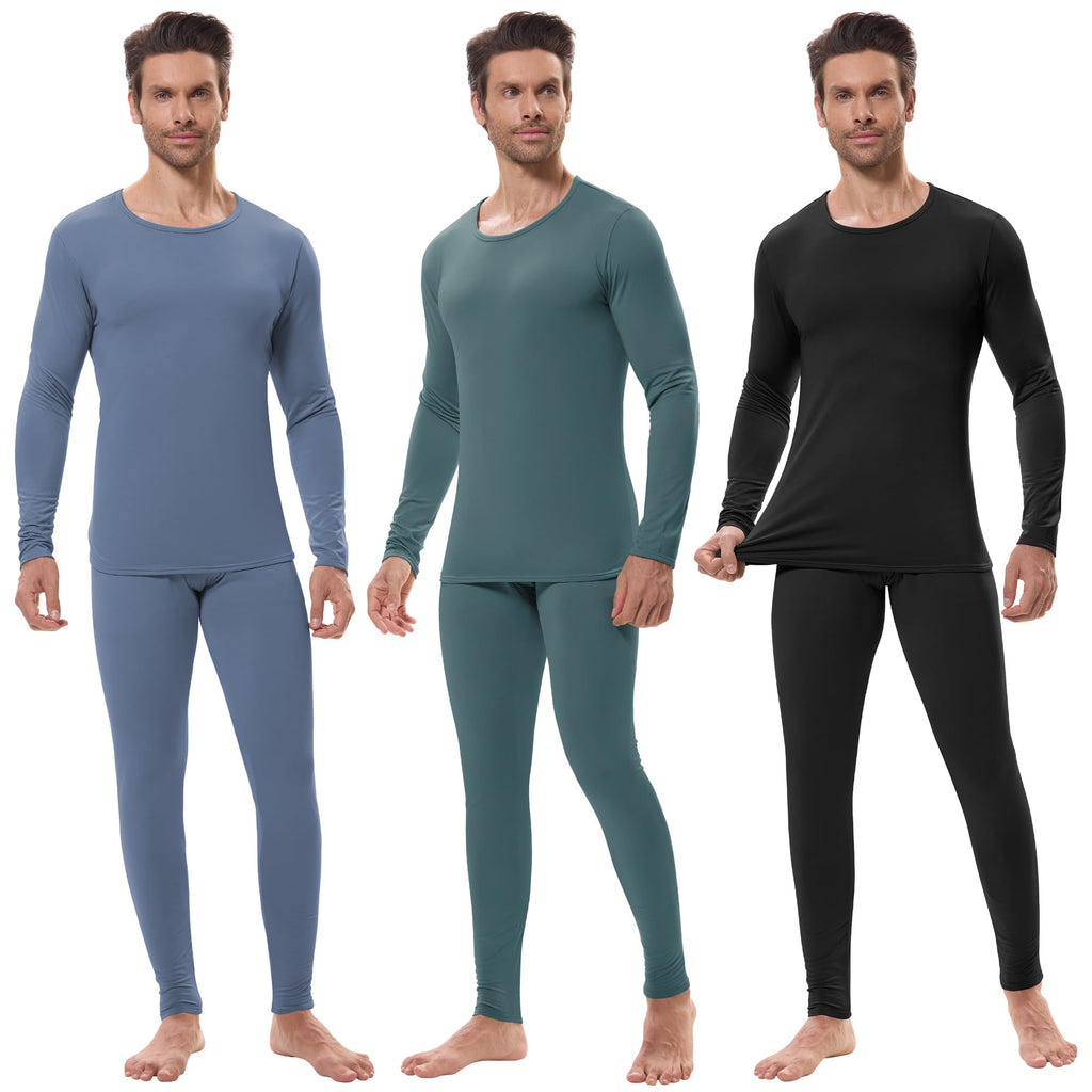 URATOT 3 Sets Men's Thermal Underwear Set Fleece Lined Long Johns Thermal Underwear Base Layer Set for Men Cold Winter