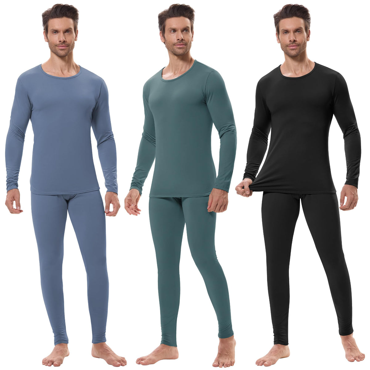 URATOT 3 Sets Men's Thermal Underwear Set Fleece Lined Long Johns Thermal Underwear Base Layer Set for Men Cold Winter
