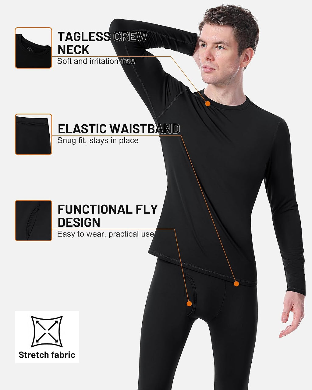 Runhit Mens Thermal Underwear Set Fleece Lined Long Johns Base Layer Top Bottom Cold Weather Gear for Hunting Running Skiing