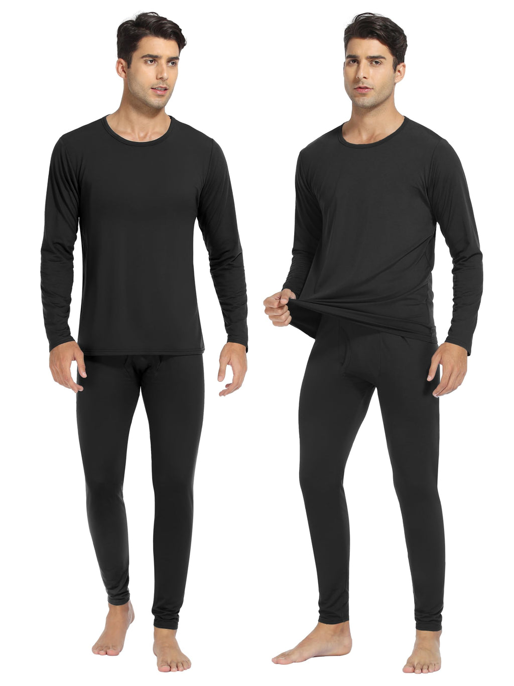 URATOT 2 Sets Men's Thermal Underwear Set Fleece Lined Thermal Underwear Soft Long Johns Top Bottom Set for Men Cold Winter