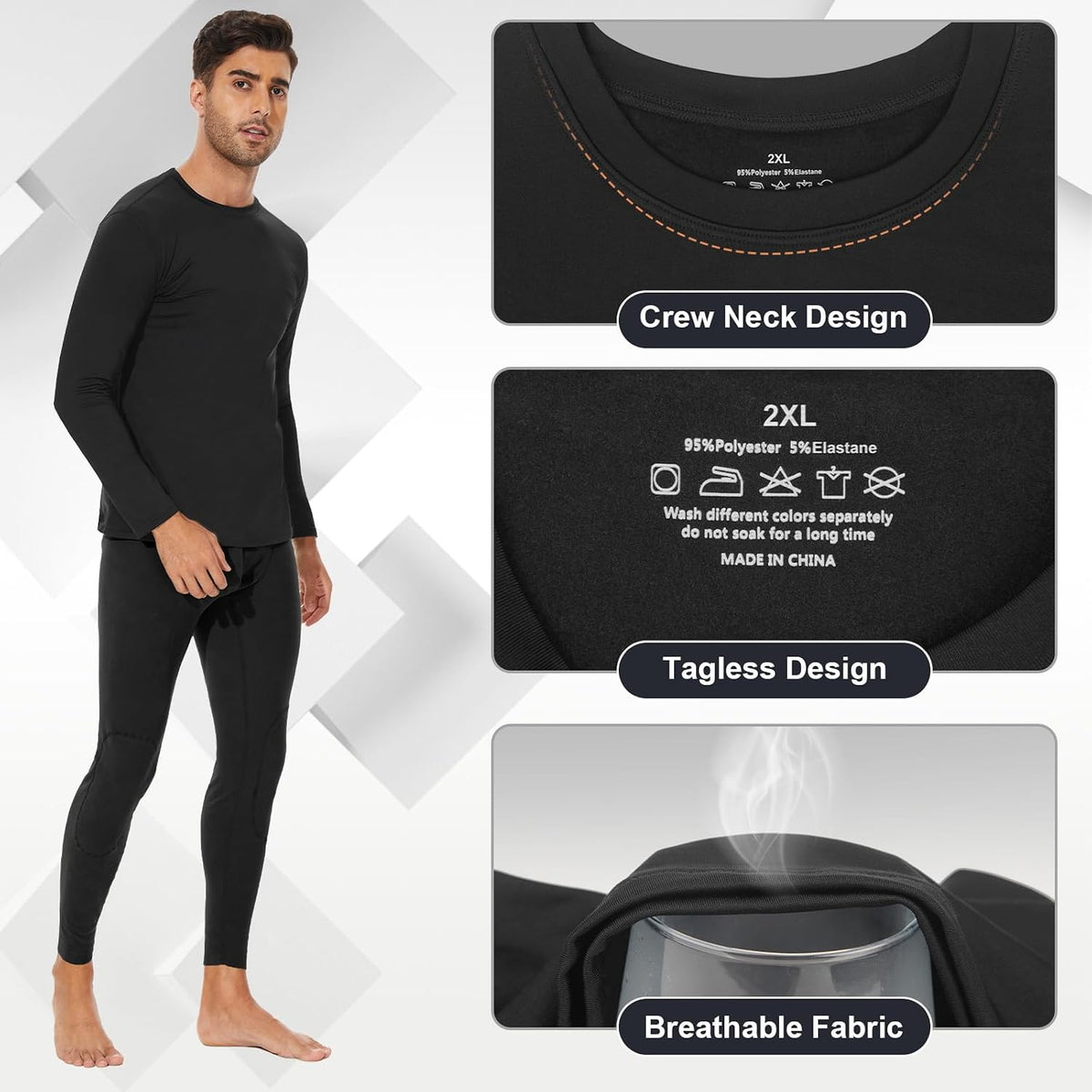 SIMIYA Mens Thermals Long Sleeve Undershirt Base Layer Long John Shirts