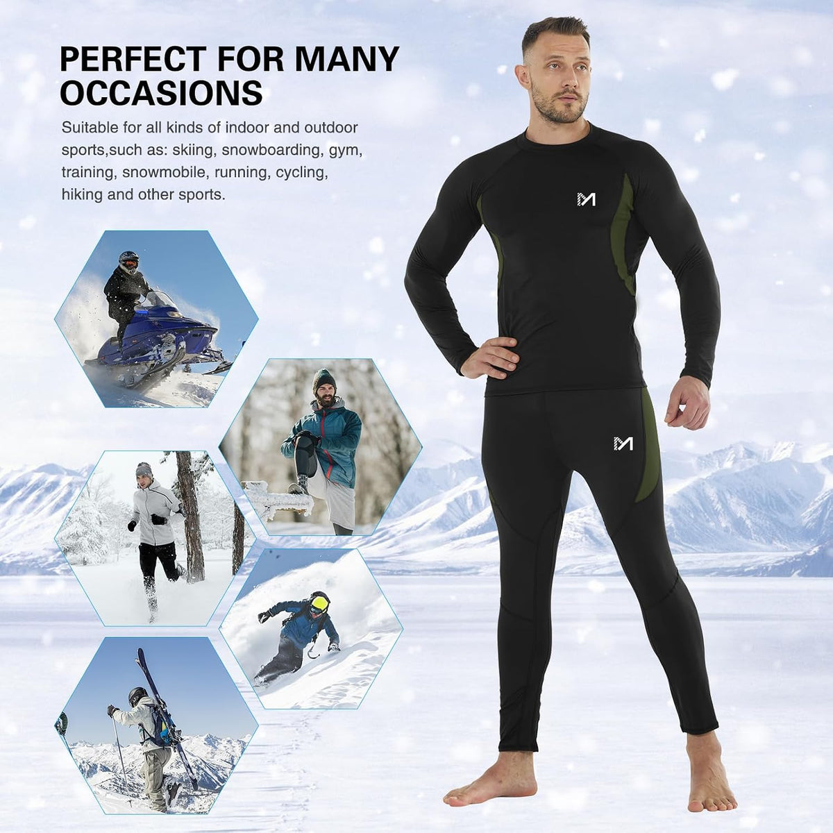 MEETYOO Thermal Underwear for Men,Men's Base Layer,2 Sets Long Johns Lined with Hunting Gear