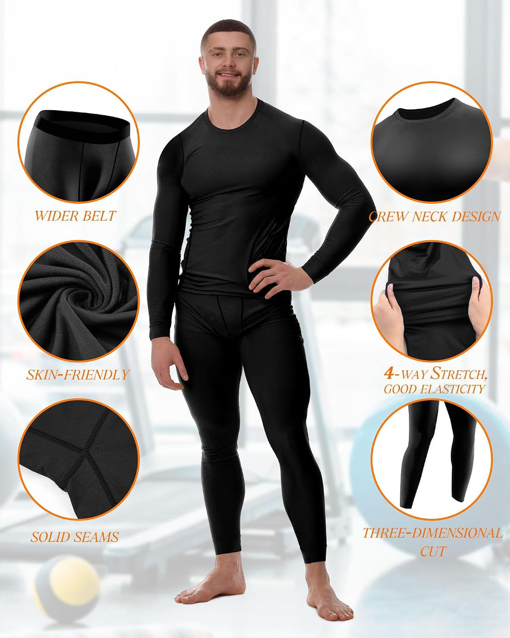 Hicarer 4/6 Set Mens Thermal Underwear Winter Base Layer