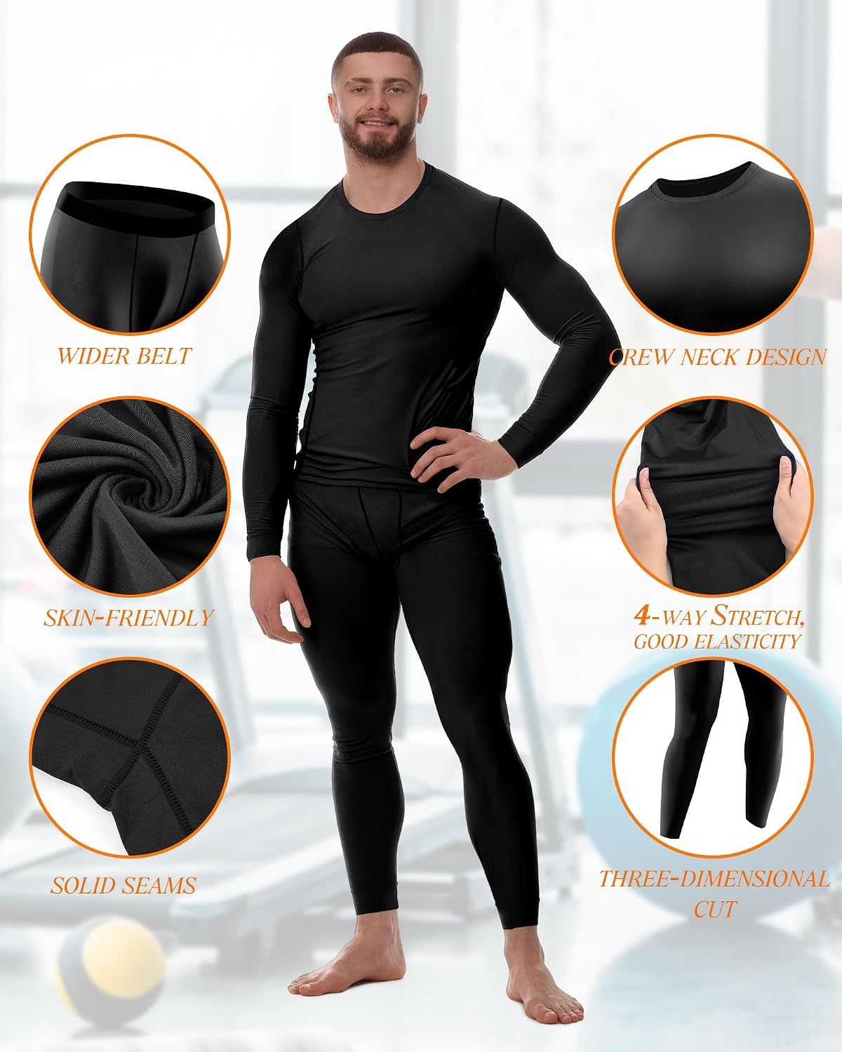 Hicarer 4/6 Set Mens Thermal Underwear Winter Base Layer