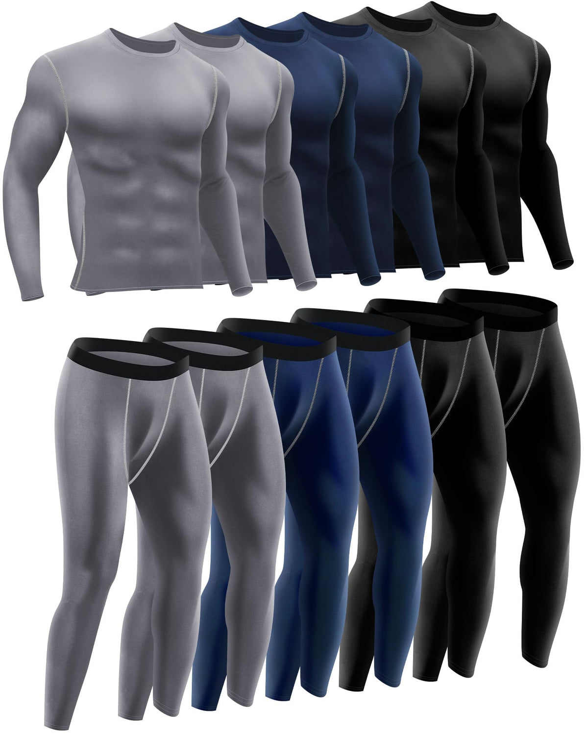 Hicarer 6 Pack Thermal Underwear for Men Fleece Lined Hunting Gear Set Base Layer Bottom Top for Cold Winter Weather