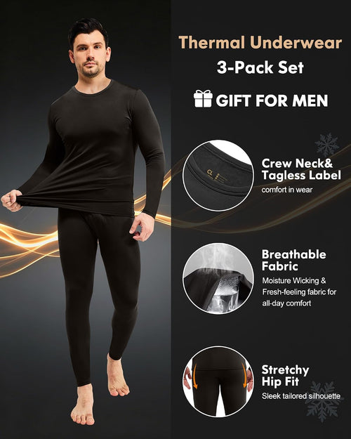 2 or 3 Sets Thermal Underwear for Men Long Johns Base Layer Cold Weather
