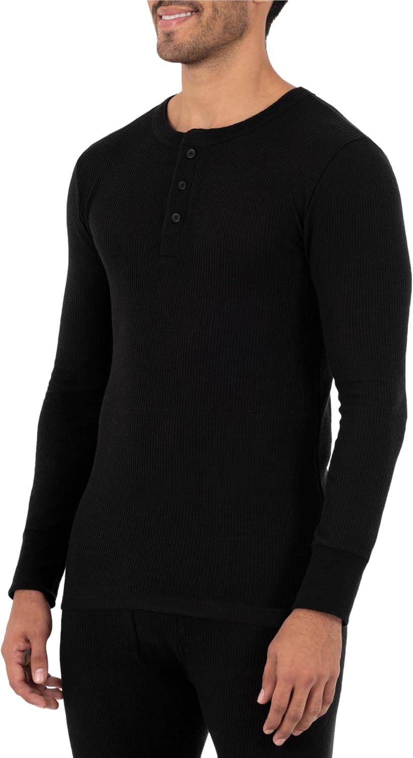Fruit of the Loom Men's Recycled Waffle Thermal Underwear Henley Top (1 and 2 Packs)