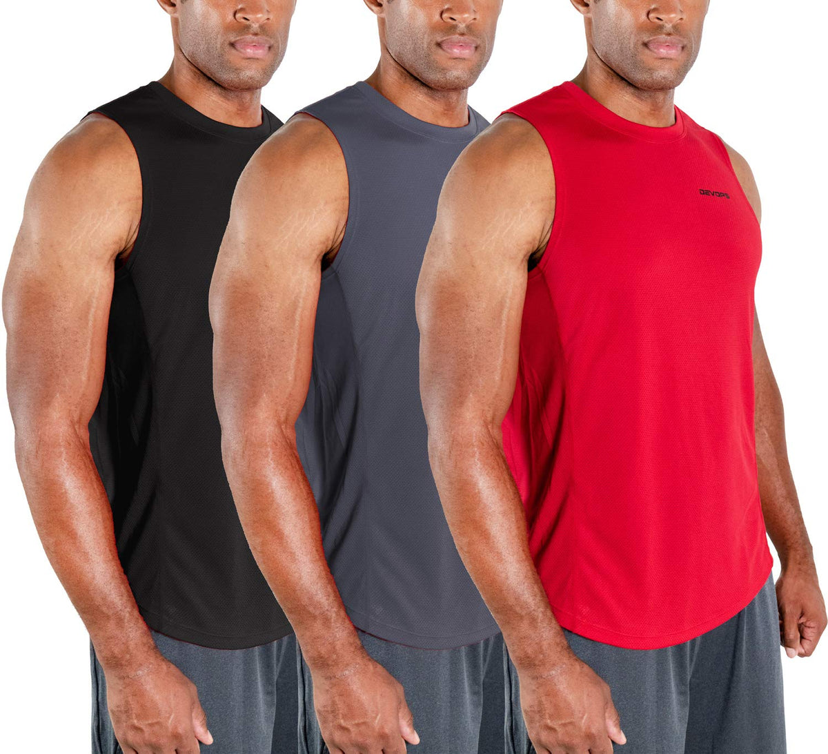 DEVOPS 3 Pack Men's Tank Tops Sleeveless Muscle Shirts Dry Fit Mesh Workout