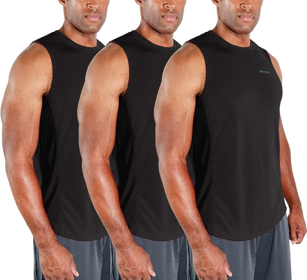 DEVOPS 3 Pack Men's Tank Tops Sleeveless Muscle Shirts Dry Fit Mesh Workout