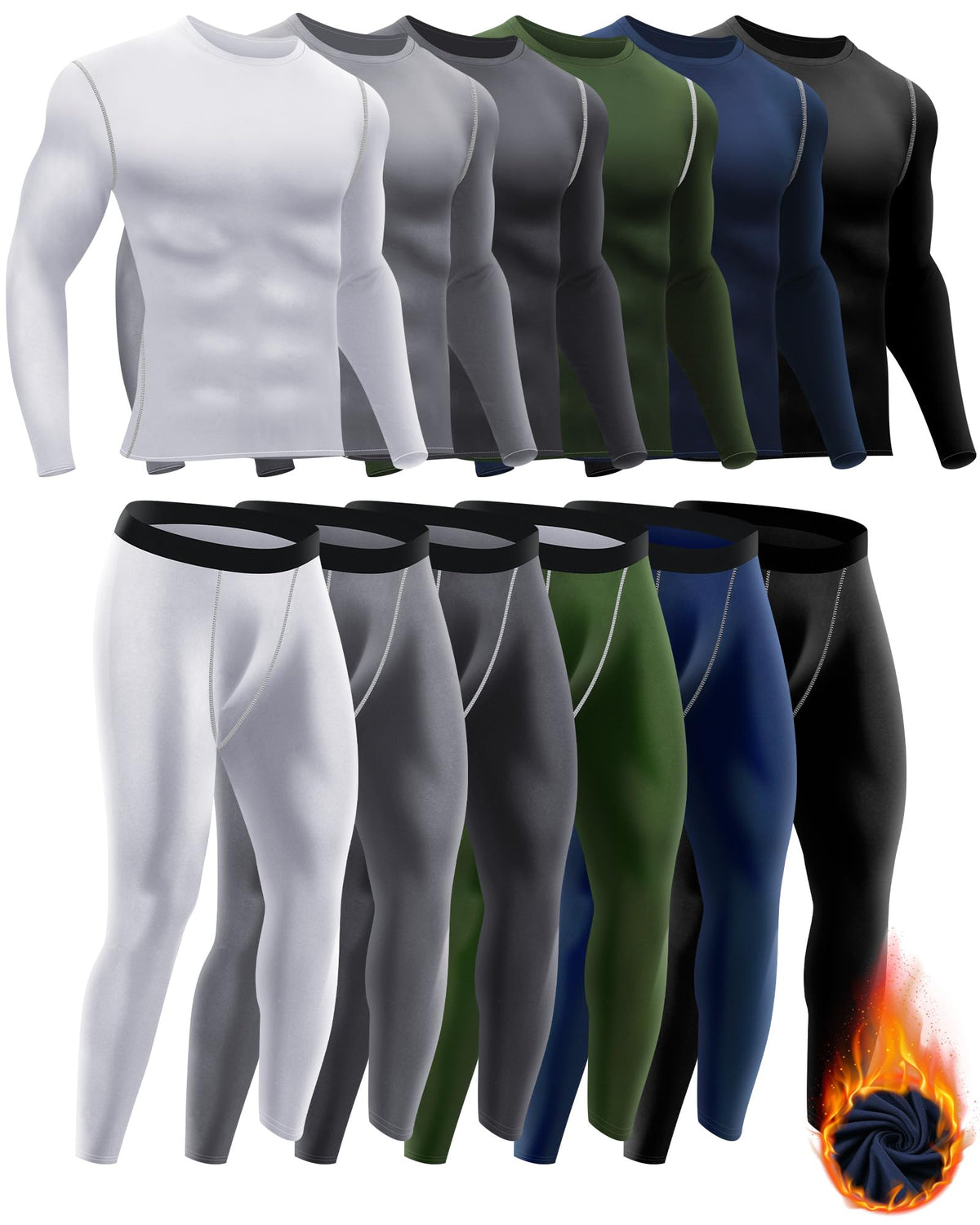 Hicarer 6 Pack Thermal Underwear for Men Fleece Lined Hunting Gear Set Base Layer Bottom Top for Cold Winter Weather