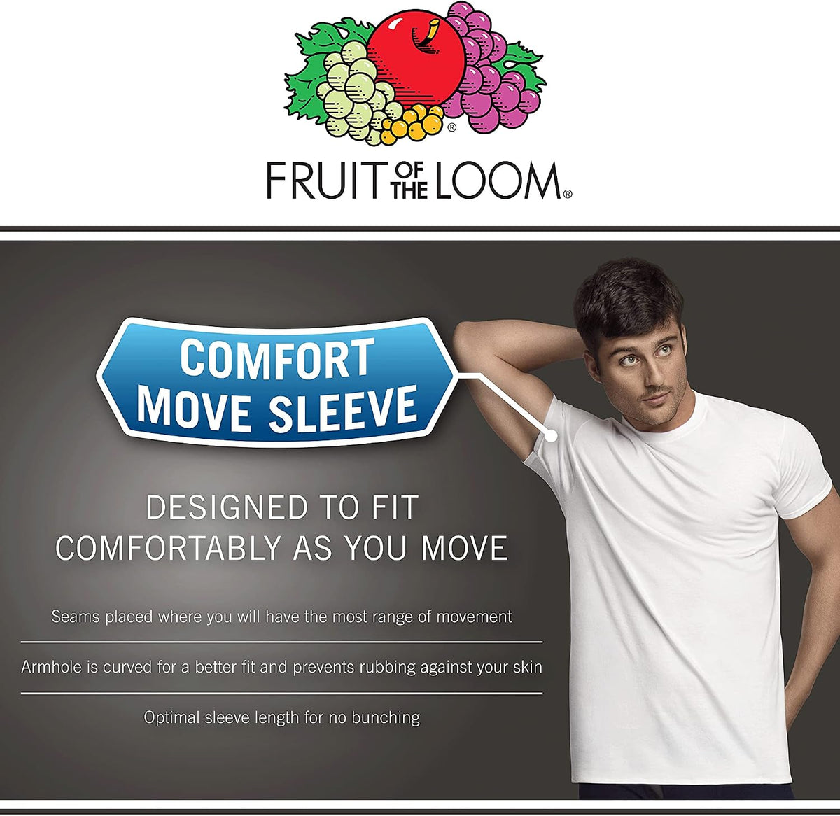 Fruit of The Loom Men's V-Neck Undershirts, Moisture Wicking & Tag Free, Also Available in Tall Sizes