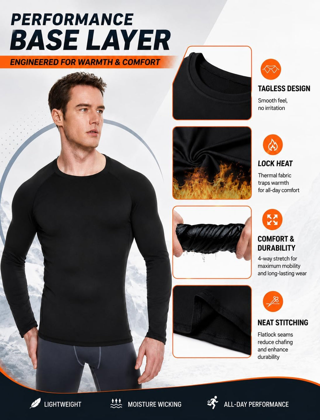 5 or 4 Pack Men's Thermal Compression Shirt Fleece Lined Long Sleeve Athletic Base Layer Cold Weather Gear Workout Top