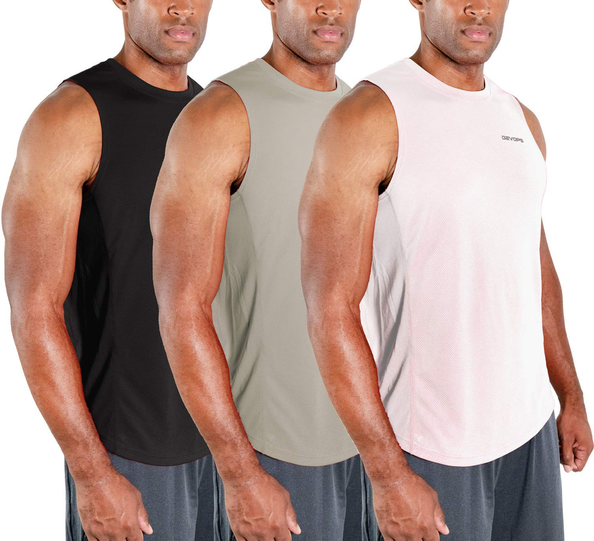 DEVOPS 3 Pack Men's Tank Tops Sleeveless Muscle Shirts Dry Fit Mesh Workout