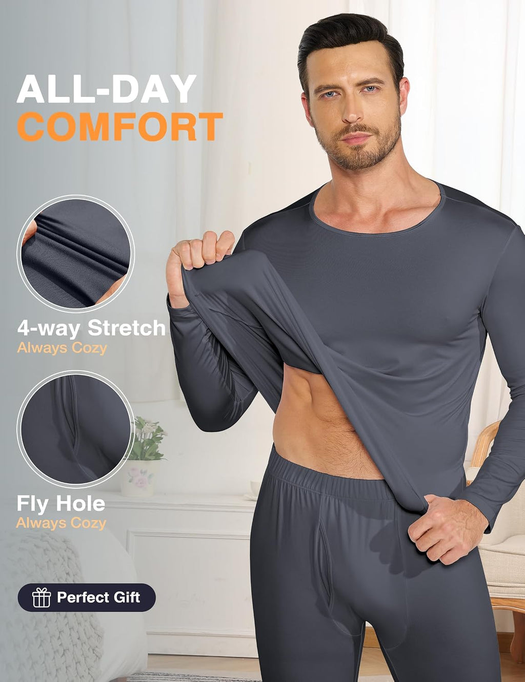 Winvote 3 Pack Thermal Underwear for Men Long Johns Fleece Lined Soft and Warm Set Base Layer for Cold Weather