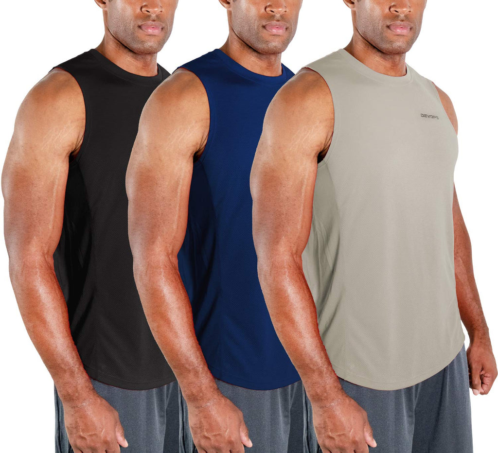 DEVOPS 3 Pack Men's Tank Tops Sleeveless Muscle Shirts Dry Fit Mesh Workout