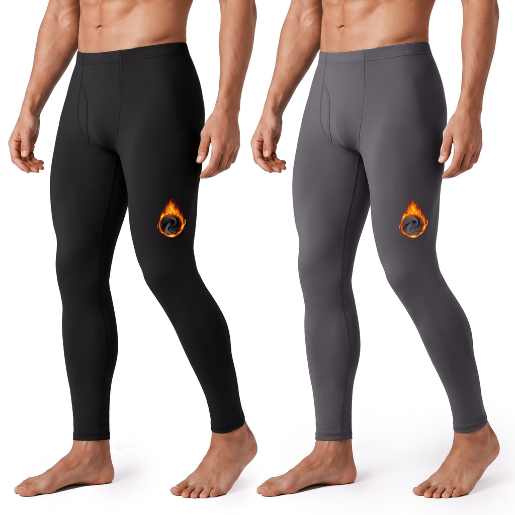 2 Pack Thermal Underwear for Men - Long Johns Fleece Lined Base Layer Pants