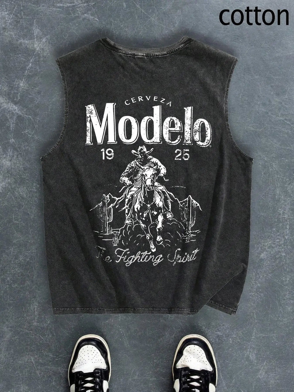Men's Regular Fit Cartoon Cowboy & Letter Print Tank Top, Casual Comfy Breathable Sleeveless Top for Summer, Fashion Men's Clothes for Daily Wear, Socks