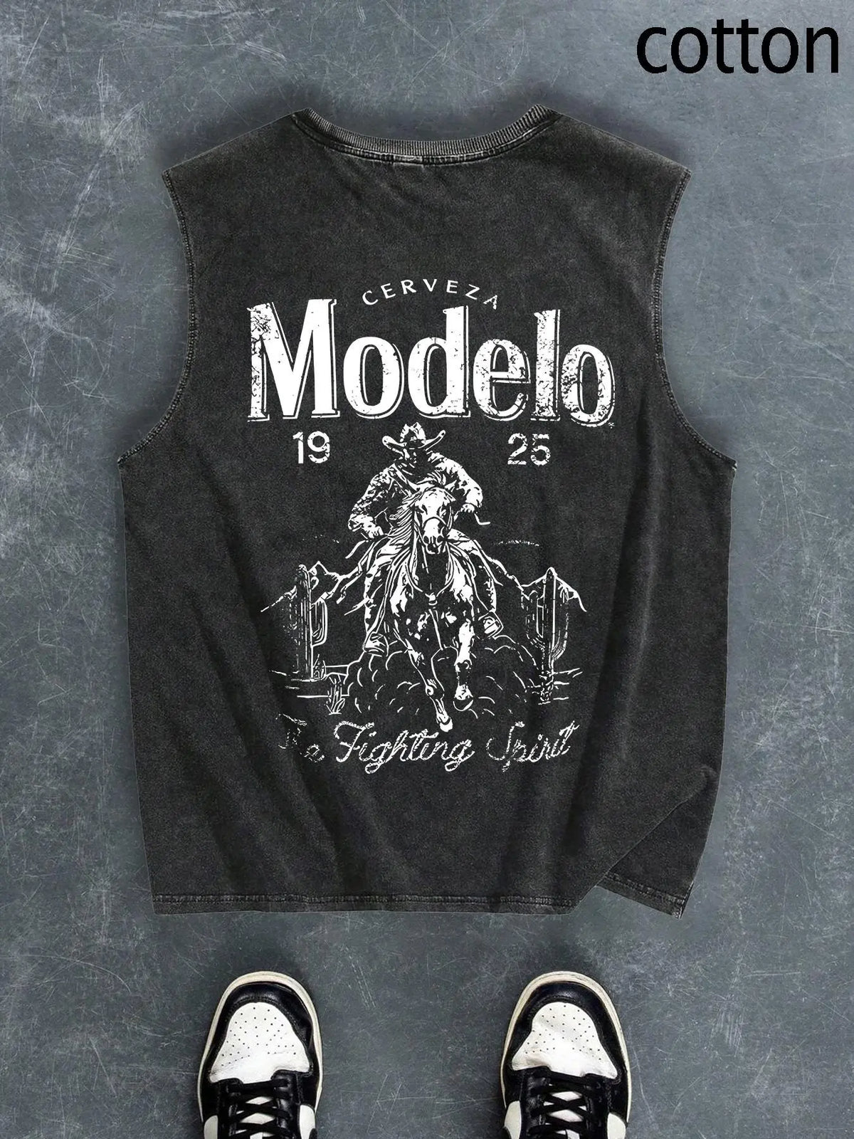 Men's Regular Fit Cartoon Cowboy & Letter Print Tank Top, Casual Comfy Breathable Sleeveless Top for Summer, Fashion Men's Clothes for Daily Wear, Socks