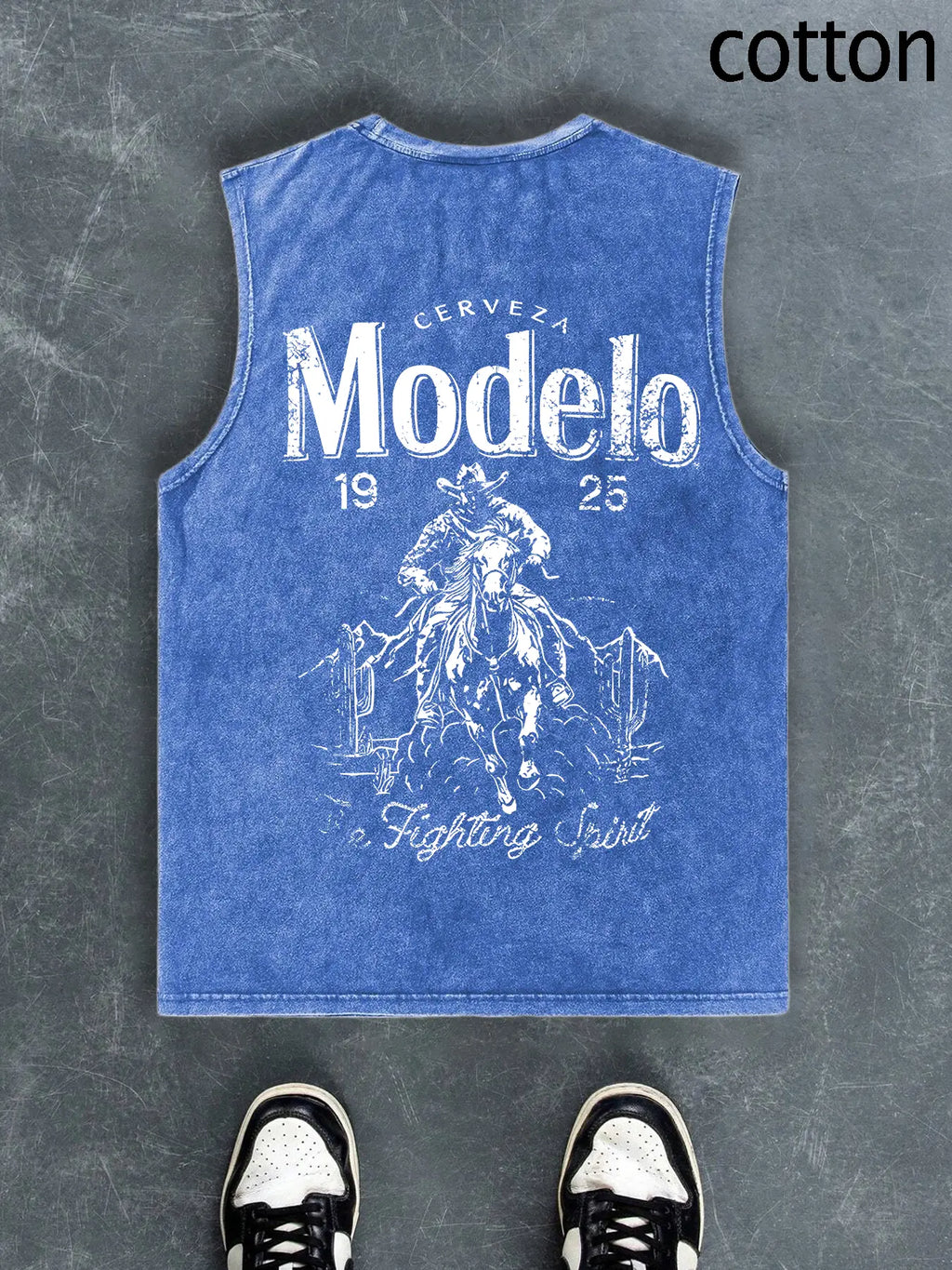 Men's Regular Fit Cartoon Cowboy & Letter Print Tank Top, Casual Comfy Breathable Sleeveless Top for Summer, Fashion Men's Clothes for Daily Wear, Socks