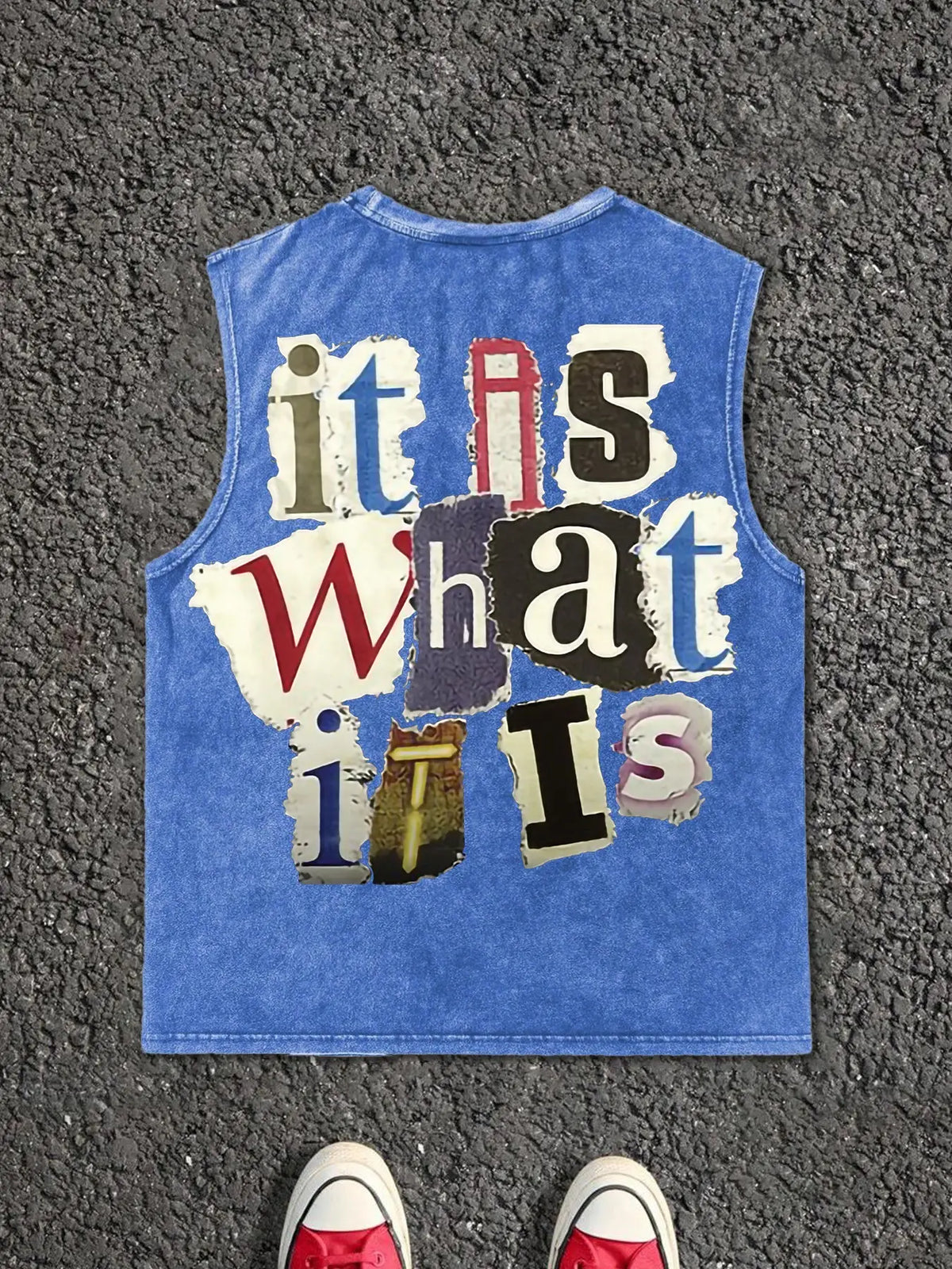 Men's Letter Print Distressed Trim Sleeveless Graphic Tee Vest, Print Sleeveless Shirt, Regular Fit Casual Retro Vintage Graphic Muscle for Summer, Men's Top for Daily Wear, Socks