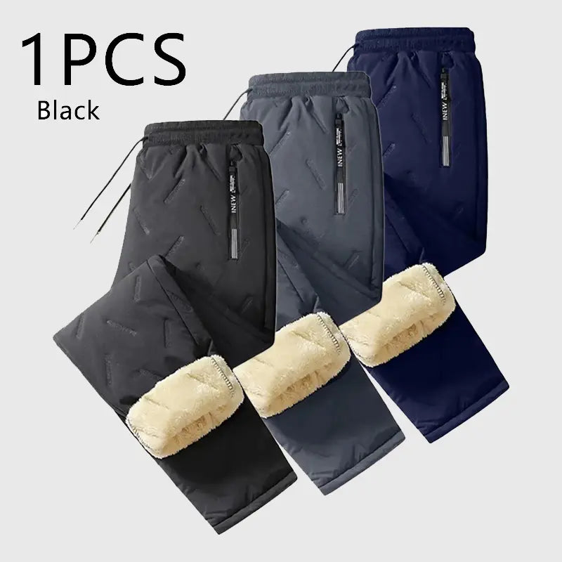Men's Plain Fleece-Lined Protective Thermals Pants - Thick Plush, Multi-Layer Solid Design, 1 Piece, Zippered Pockets, Regular Fit, Easy Movement, Casual Look, Winter Outdoor Hiking Snow Trousers, Protective Thermals Men's Pants