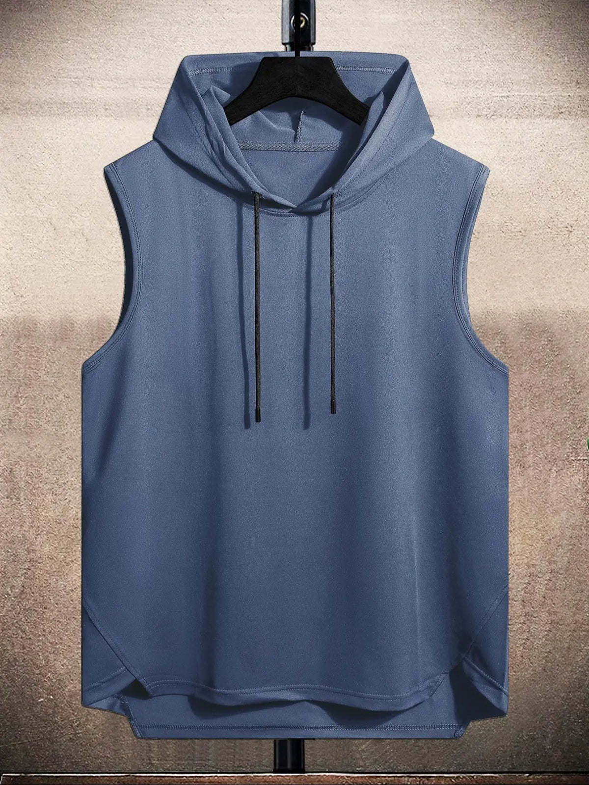 Men's Plain Drawstring High Low Hem Hooded Tank Top, Sleeveless Shirt, Regular Fit Casual Sleeveless Vest, Going Out Top, National Day Clothing, Sleeveless Clothes