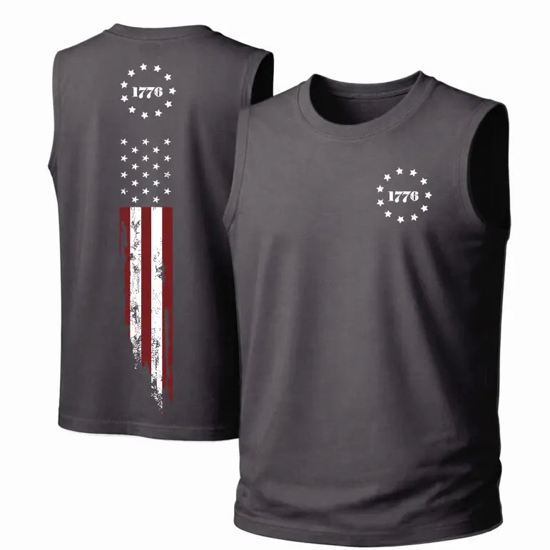 Men's Cotton Crew Neck Sleeveless Tank Top - Unisex 1776 Pride Graphic Print, Loose Fit, Breathable, Casual, All-Season Sporty Chic Men's Tanks, for Gym & Daily Wear, Hang Dry