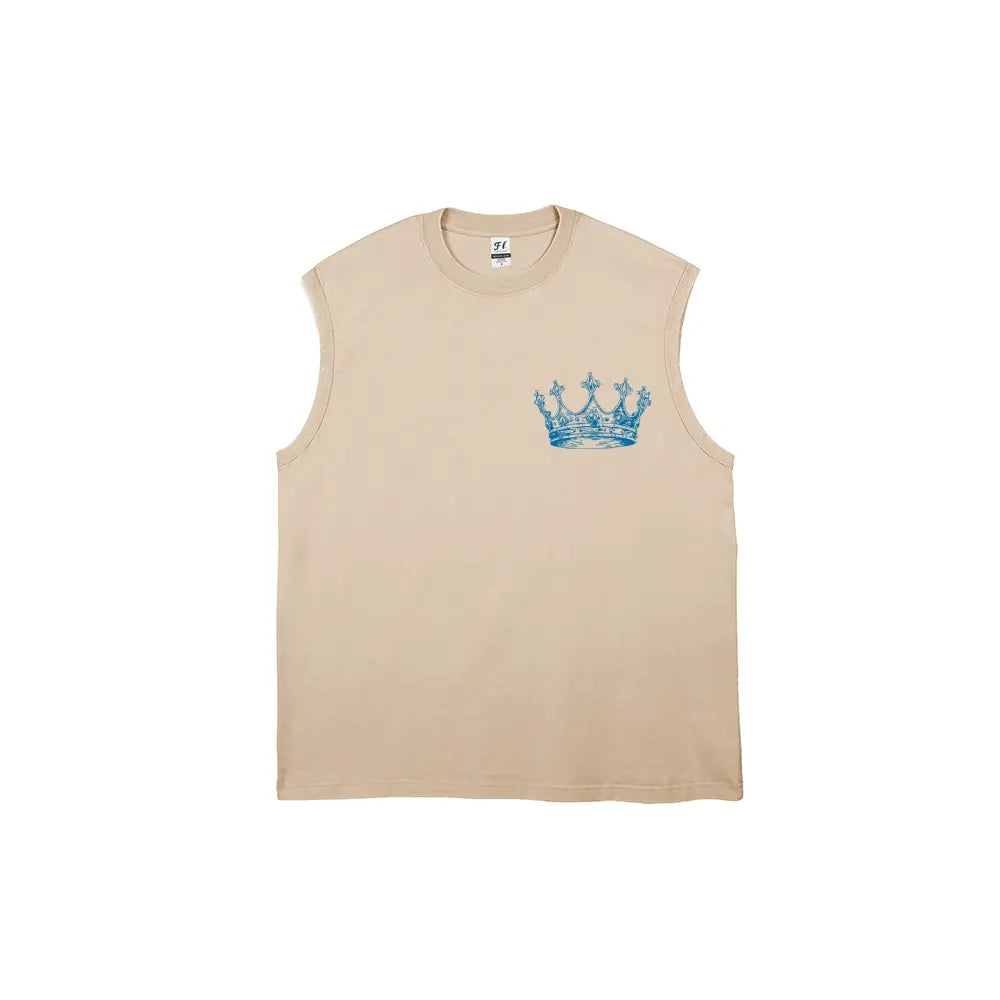Men's Vintage Washed Loose Soft Breathable Fabric Graphic Tank Top, Christian Crown Print Unisex Oversized Cotton Vest Streetwear