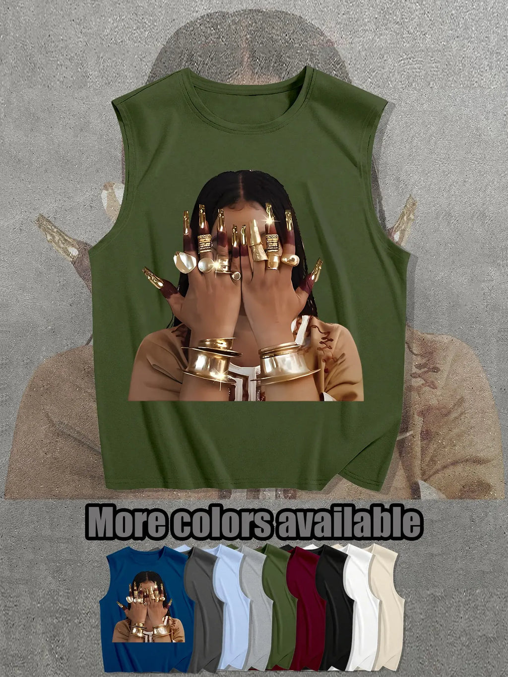 Egyptian Queen Graphic Print Sleeveless T-Shirt, Loose Fit Casual Unisex Street Style Top, Breathable Summer Wear