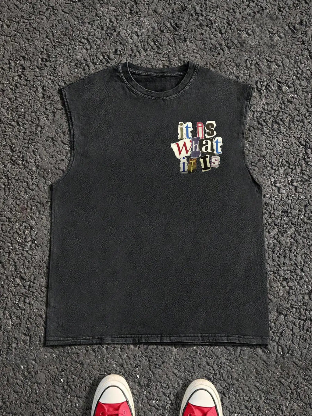 Men's Letter Print Distressed Trim Sleeveless Graphic Tee Vest, Print Sleeveless Shirt, Regular Fit Casual Retro Vintage Graphic Muscle for Summer, Men's Top for Daily Wear, Socks