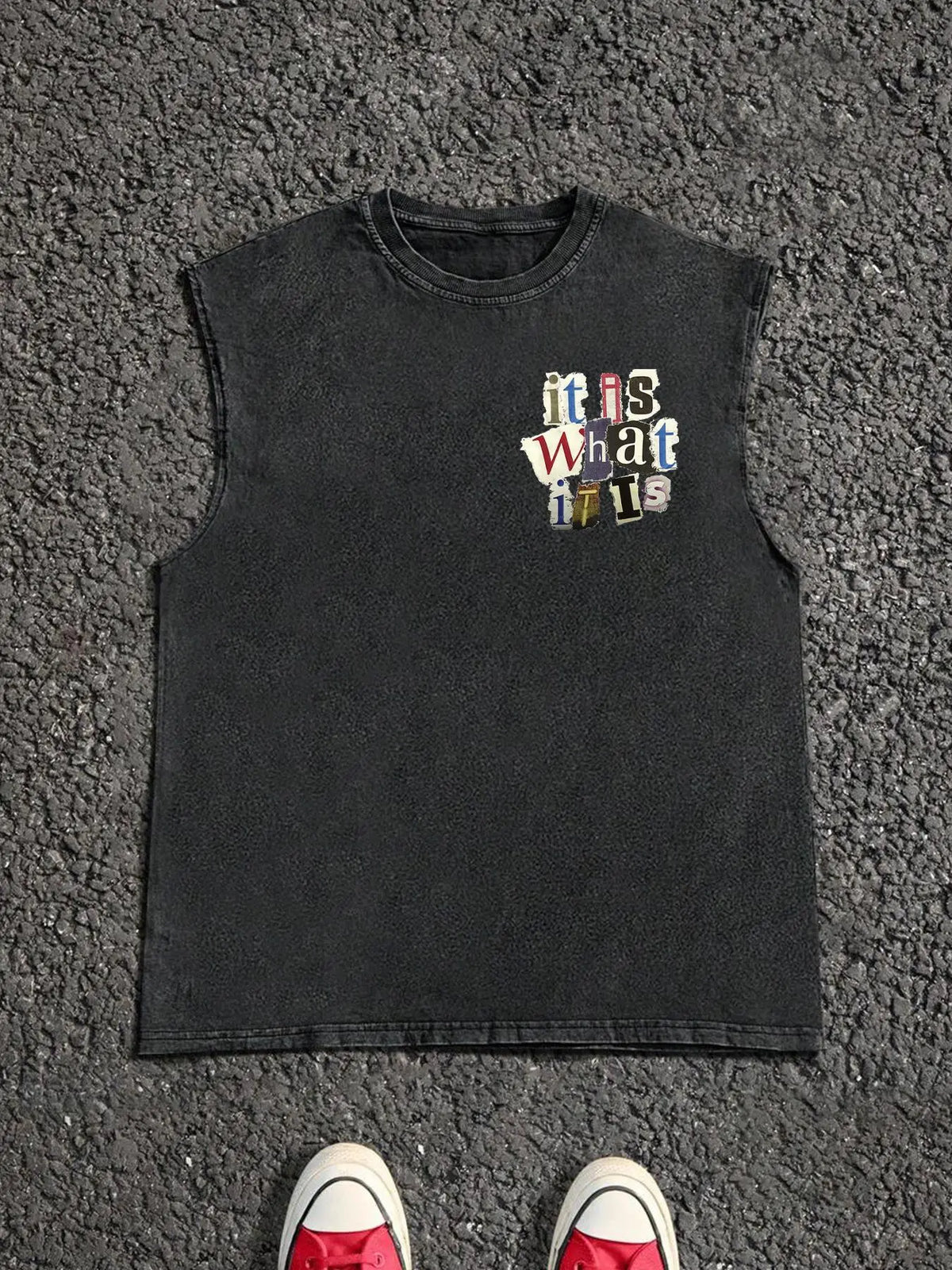 Men's Letter Print Distressed Trim Sleeveless Graphic Tee Vest, Print Sleeveless Shirt, Regular Fit Casual Retro Vintage Graphic Muscle for Summer, Men's Top for Daily Wear, Socks