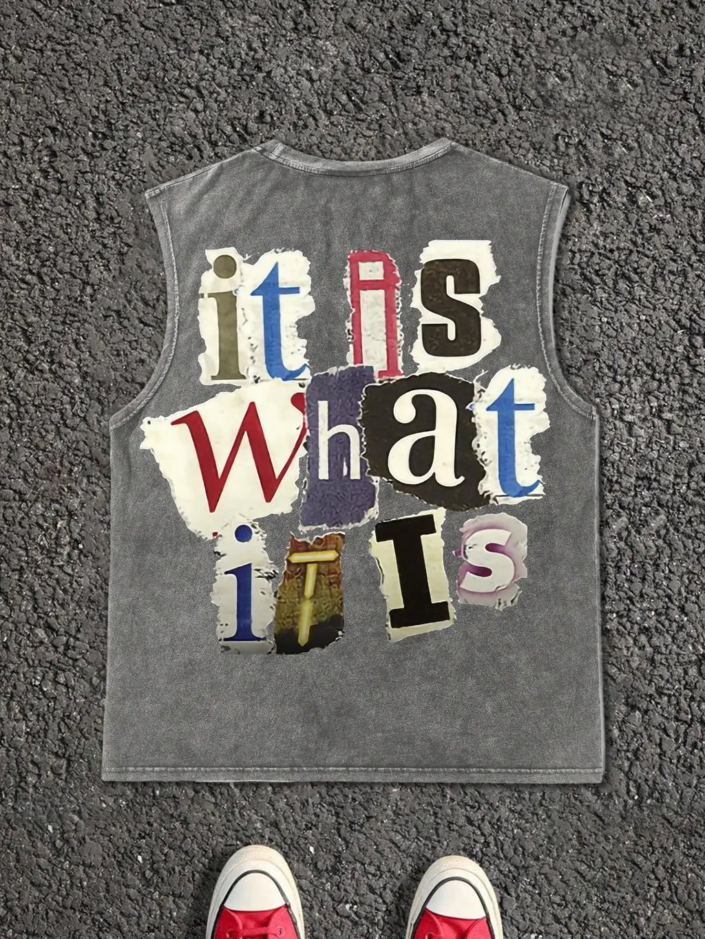 Men's Letter Print Distressed Trim Sleeveless Graphic Tee Vest, Print Sleeveless Shirt, Regular Fit Casual Retro Vintage Graphic Muscle for Summer, Men's Top for Daily Wear, Socks