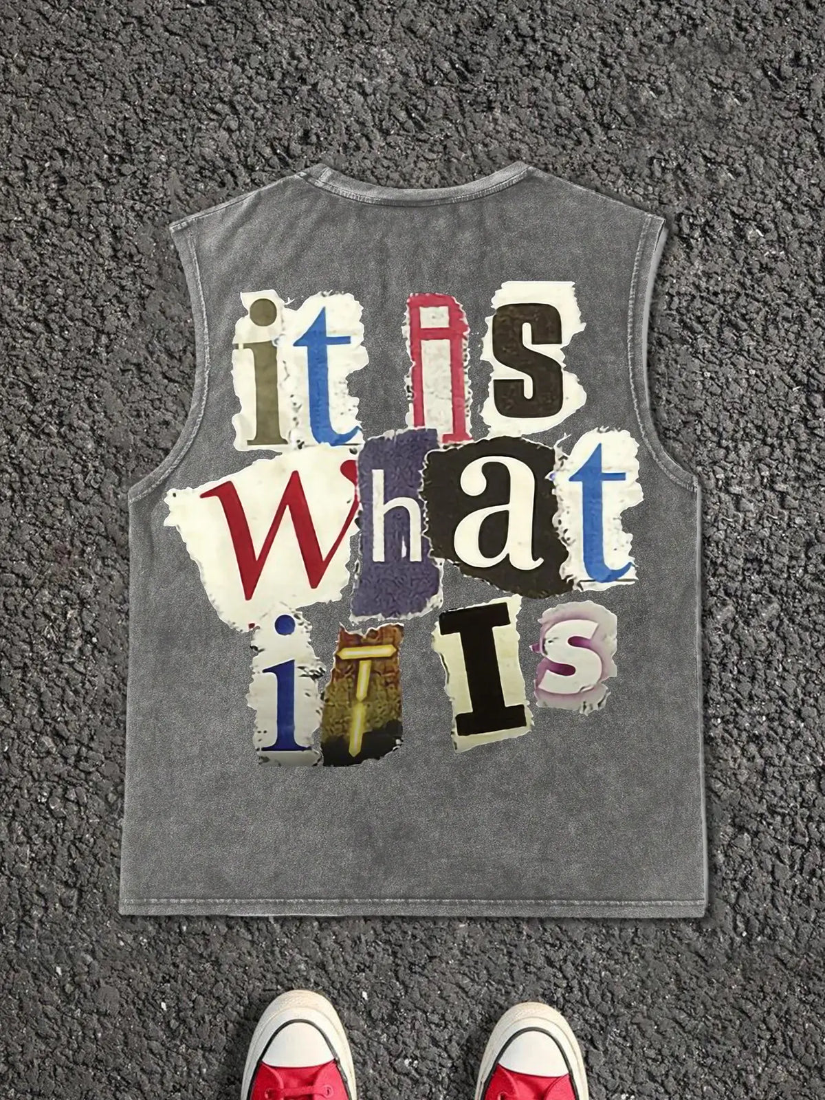 Men's Letter Print Distressed Trim Sleeveless Graphic Tee Vest, Print Sleeveless Shirt, Regular Fit Casual Retro Vintage Graphic Muscle for Summer, Men's Top for Daily Wear, Socks