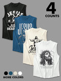 Men's Jesus Print Graphic Sleeveless Tank Top, Athletic Undershirt, Regular Fit Casual Gym Clothing Round Neck Top for Daily Wear, Men's Clothes for All Seasons, Socks